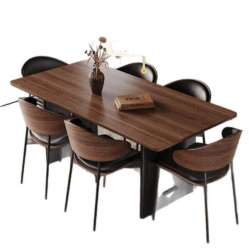 

French retro solid wood dining table rectangular living room small apartment Bauhaus medium and ancient solid wood dining table