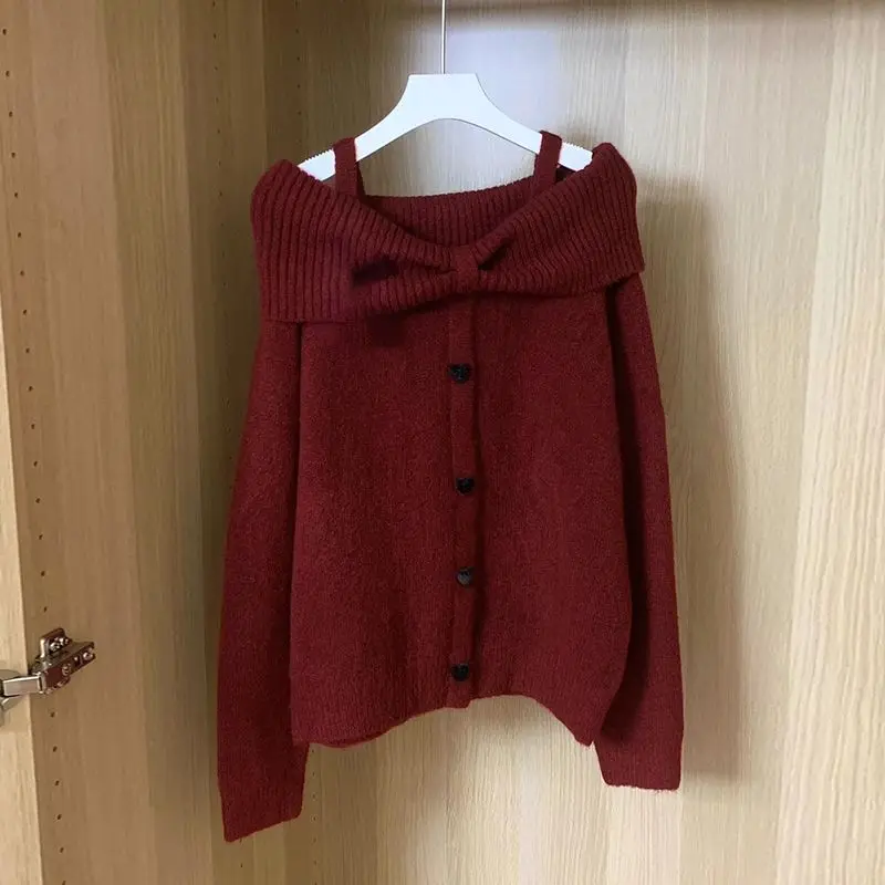 

Милый уличный вязаный свитер для женщин в японском стиле Y2k Harajuku, однотонный элегантный пуловер с бантом, сексуальные мягкие топы для девочек, шикарные