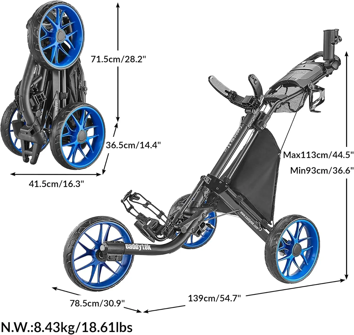 Caddytek CaddyLite EZ V8 3 Wheel Golf Push Cart - Golf Trolley Foldable Collapsible Lightweight Pushcart with Foot Brake - Easy