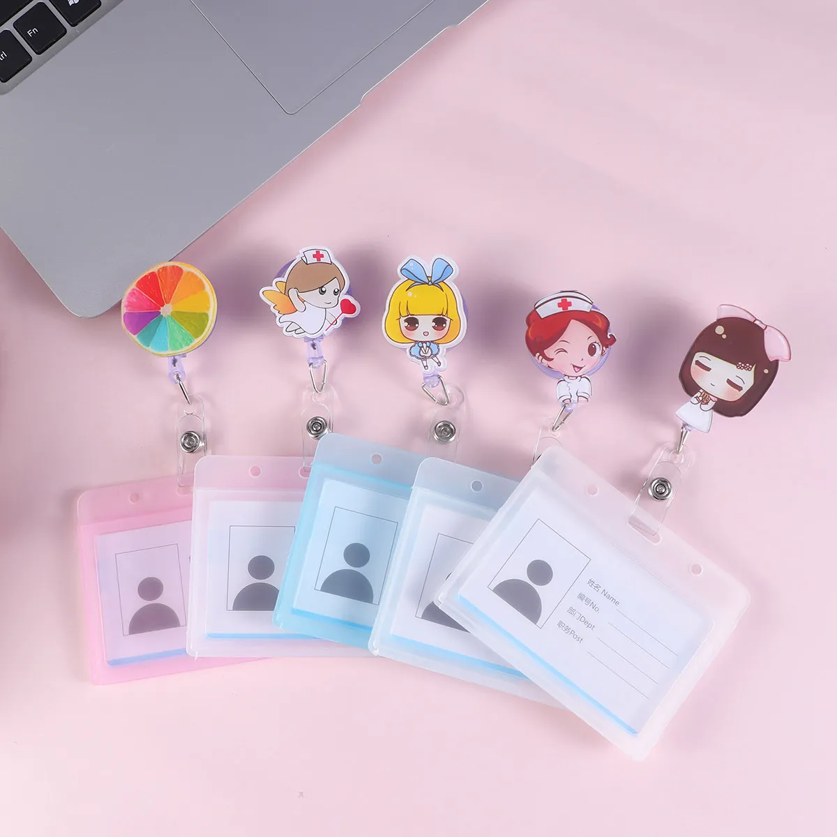 

Набор из 5 водонепроницаемых держателей для карт и бейджей с мультяшным дизайном для медсестер, с удобным передним окном для ID-карты и шнурком