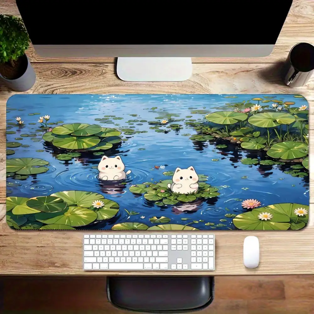 

Kitten Under The Lotus Leaves Mouse Pad Large Rubber Anti-slip Desk Accessories Mousepad for Office&Gamer Keyboard Mat Decor Rug
