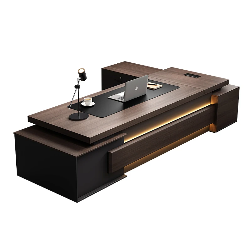 Wood Table Modular Office Furniture Executive Desk New Design Modern Table Top Walnut Wood Grey Office Desk and Chair Set