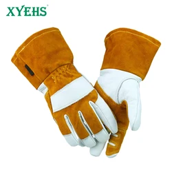 XYEHS 1 Pair Cowhide MIG Welding Safety Work Gloves Heat Resistant Long Cuff with Reinforced Palm &Thumb Index Finger Industrial