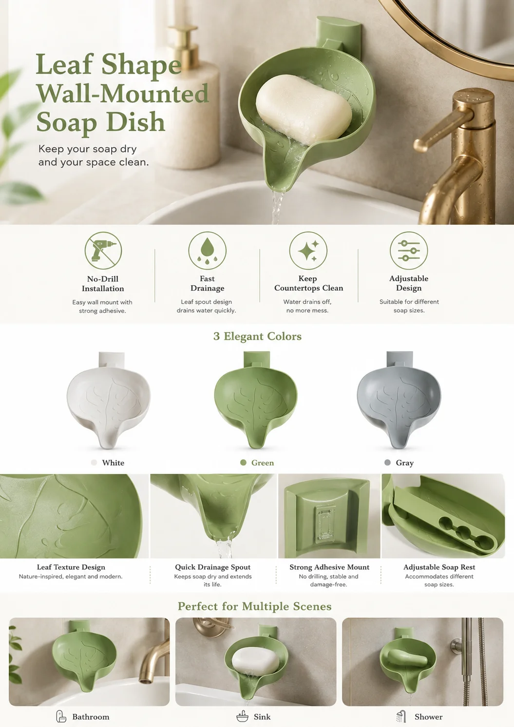 New Leaf Shape Soap Box Drain Soap Holder Box Bathroom Accessories Toilet Laundry Soap Box Bathroom Supplies Tray Gadgets