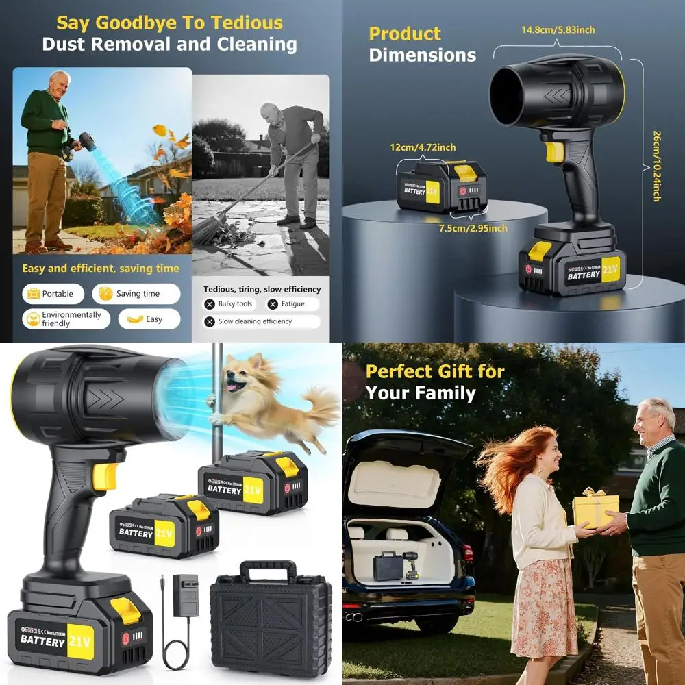 

21V Cordless Leaf Blower with 2 Batteries, 550CM Lightweight Electric Leaf Blower for Lawn Care, Patio, Car, and Dust Removal (B