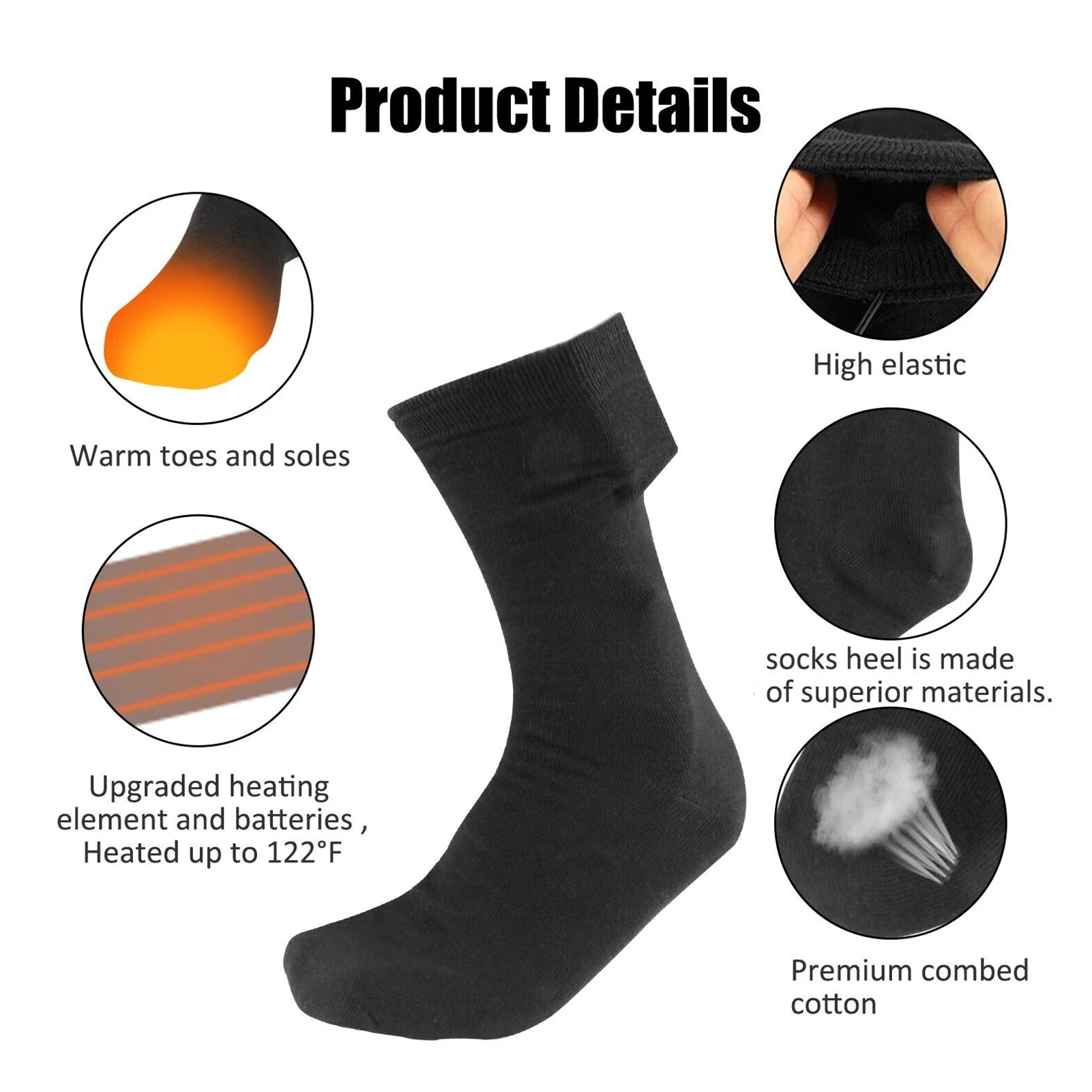 Chaussettes thermiques rechargeables USB, bas électriques métropolitains, chauffage rapide, longue chaleur, hiver