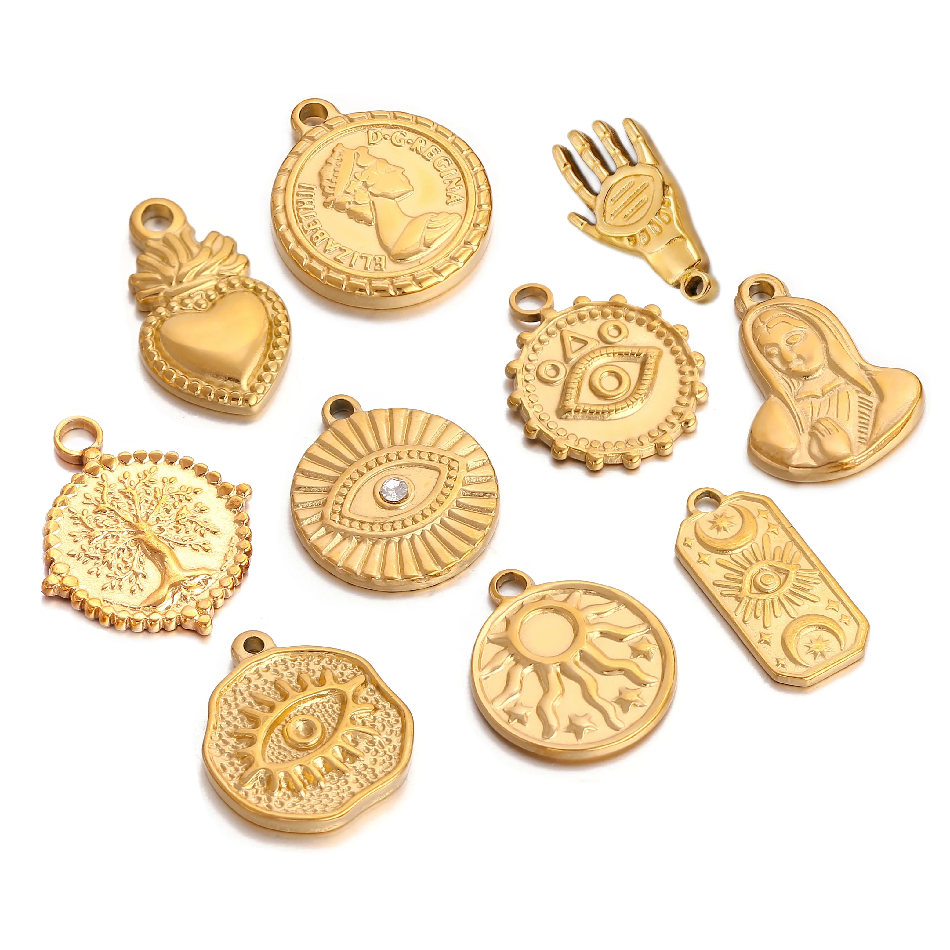 3Pcs/Lot Heart/Tree of life/Eyes/Virgin Mary Charms For Jewelry Making Stainless Steel Pendants DIY Religious Necklaces Bracelet