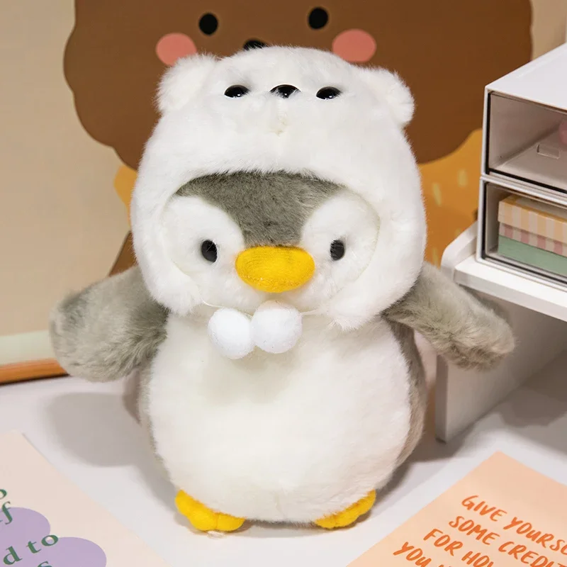 Nieuwe schattige pinguïn knuffel baby troostende slaap pop pluizige pinguïn dragen kleding hoeden knuffeldier kussen verjaardagscadeaus