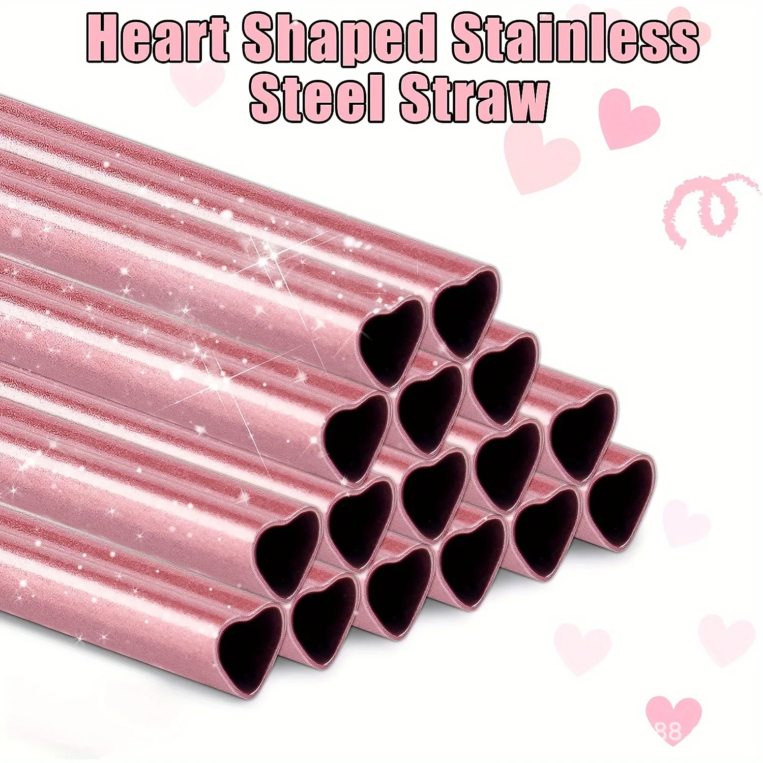 304 stainless steel Straw Recyclable straw Pink heart-shaped metal straw set with straw brush