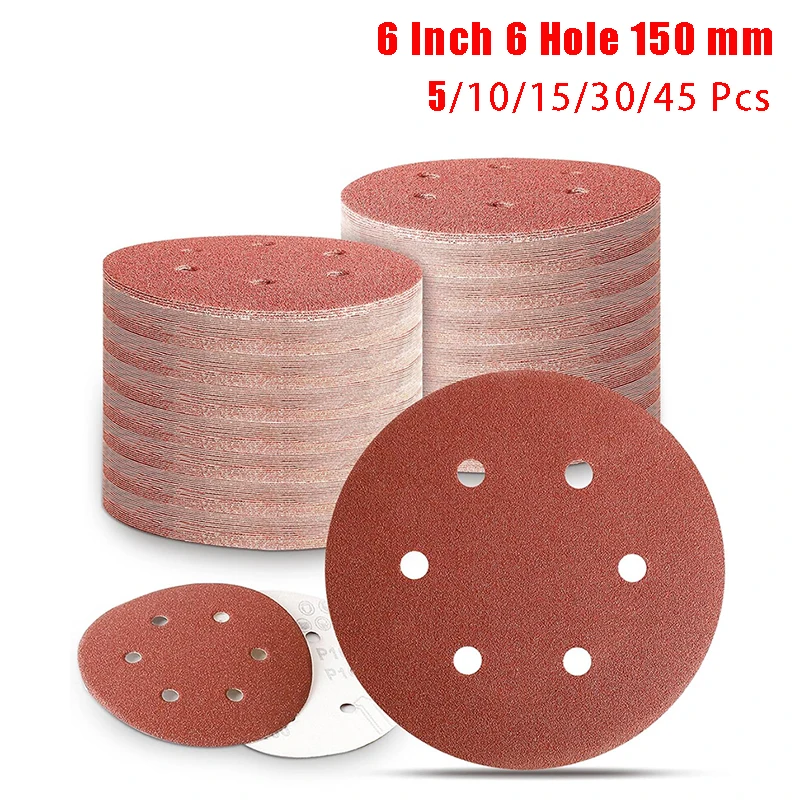 

Universal 6 Inch 6 Hole Sanding Discs 150mm Sandpaper For Metal Wood Glass Sander Polishing Pads Home Abrasive Tools 40~2000Grit