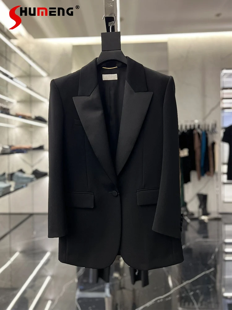 Blazer negro para mujer, Tops de alta gama, estilo de diosa de temperamento femenino, trajes profesionales a medida, otoño e invierno, 2023