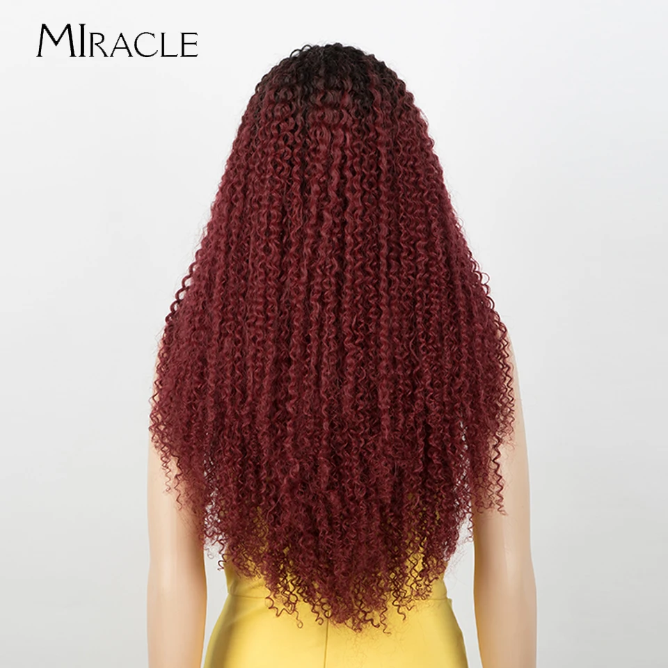 MIRACLE Synthetic Lace Front Wigs Long Kinky Curly Wigs for Women Black Red Gradient 613 Synthetic Lace Wig 27 Inch False Hair