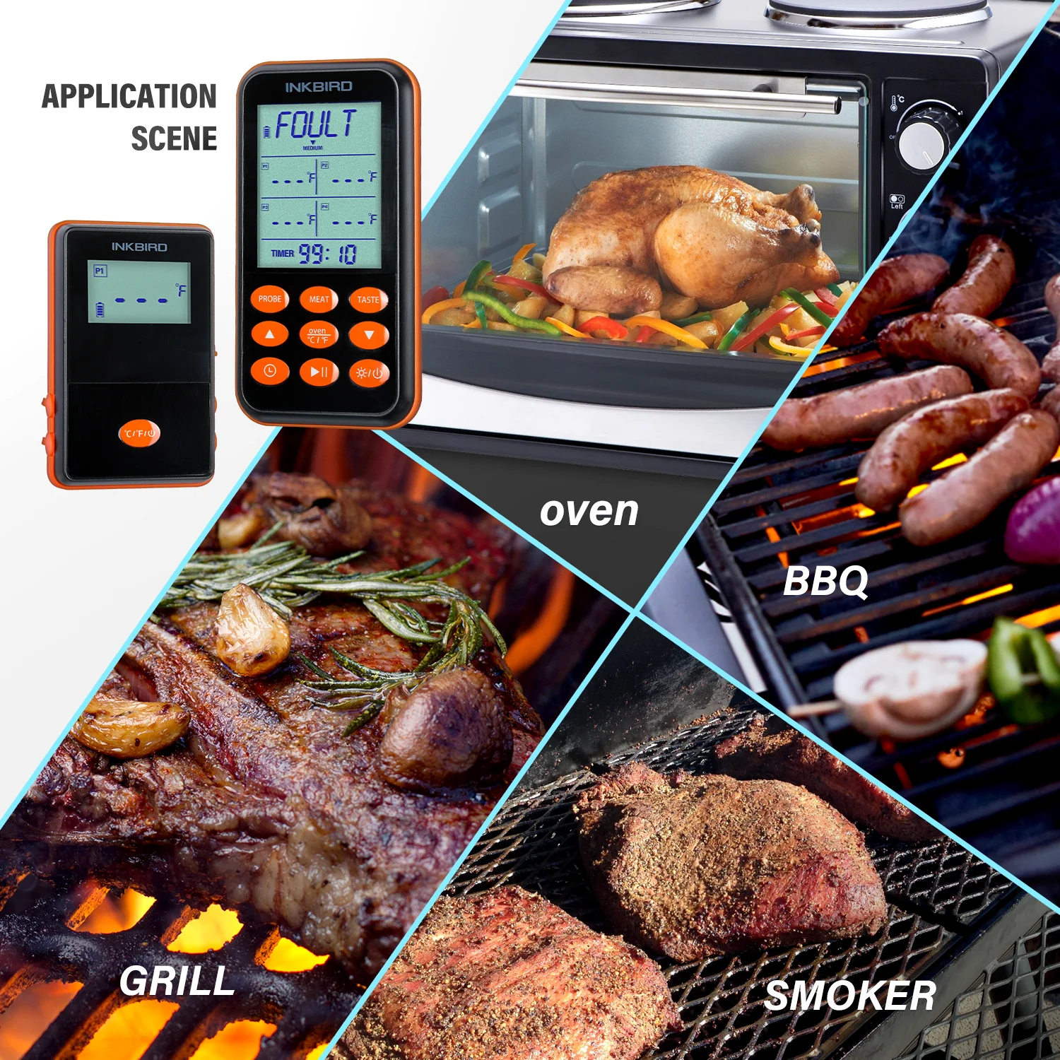 

INKBIRD Remote Wireless Grill Thermometer BBQ IPX5 Waterproof Oven Thermomether USB Charging Cable IRF-4S Thermomether Digital