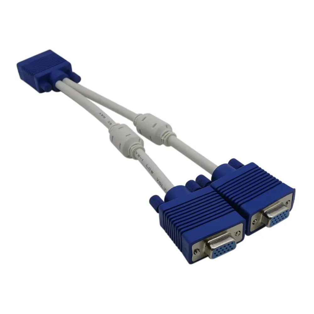 15 Pin SVGA VGA Male to 2 Dual Female Y Splitter Adapter Two Ports Monitor Cable for PC Monitor Projector TV Multimedia