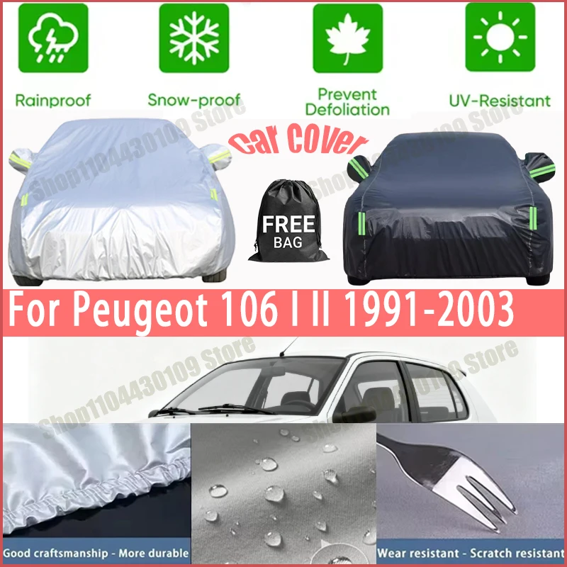 

For Peugeot 106 I II 1991-2003 Car Covers with Reflective Strip Anti Corrosion Sun Rain Snow Wind Protection Dustproof UV
