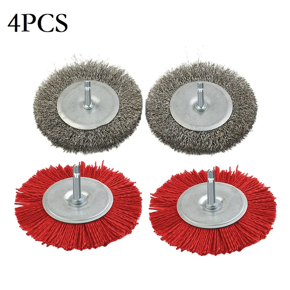 

4pc 100mm Electric Joint Brushes Head 6mm Hex/Round Shank Abrasive Stainless Steel Wire For Lawn Mower Grass Trimmer Tool Parts
