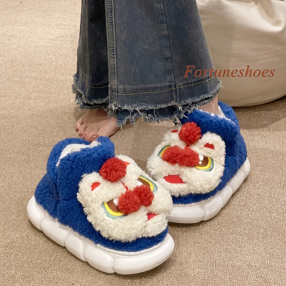 

2025 Newest Sweet Cotton Slippers Cartoon Decoration Cover Heel Shoes Sewing Fashion Casual Comfortable Winter Women Slippers