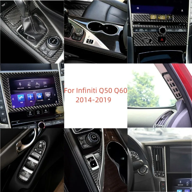 

Car Center Console Carbon Fiber Trim Sticker For Infiniti Q50 Q60 2014-2019 Interior Accessories