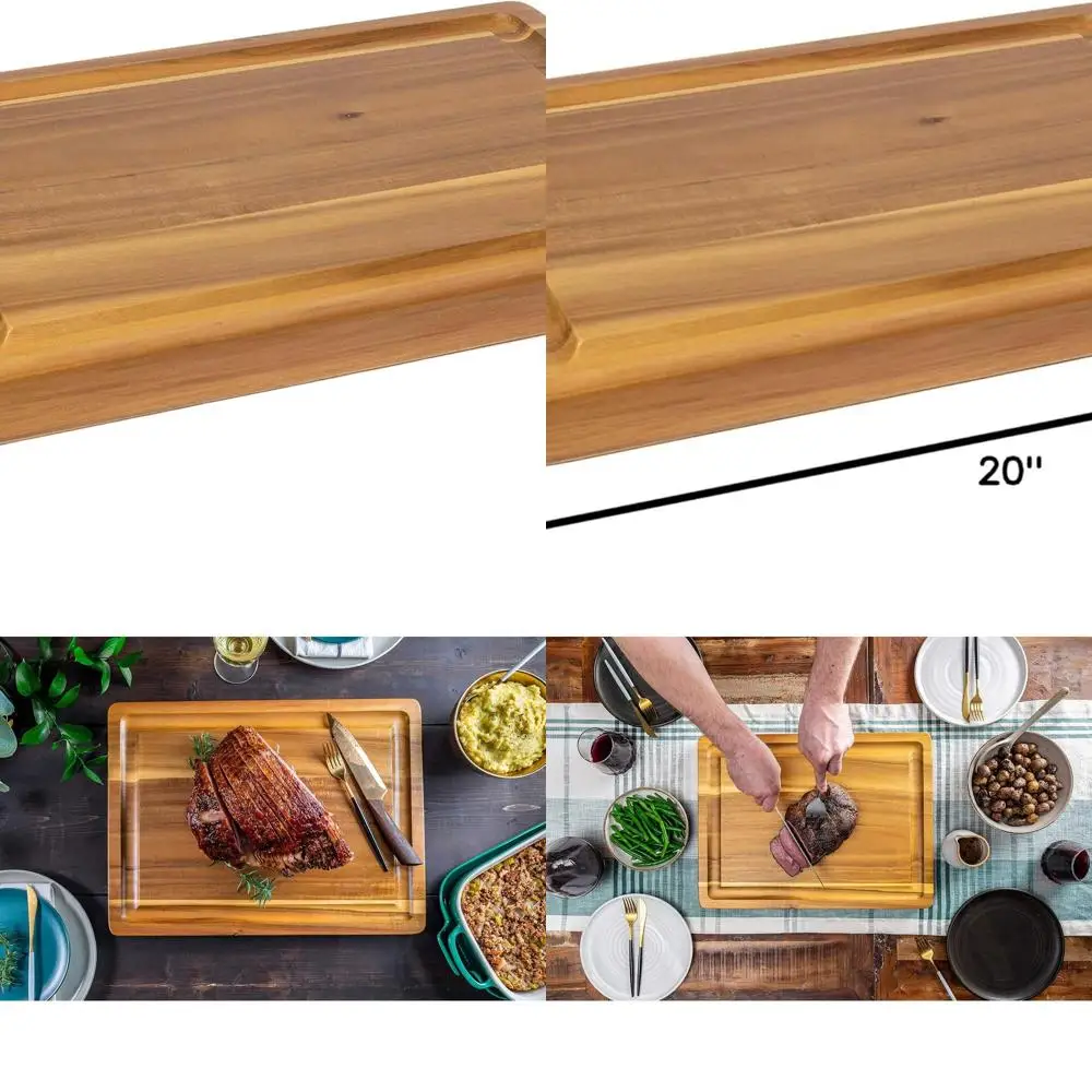 

20 x 15 Acacia Wood Carving Board, 1.5 Thick, with Deep Groove and Handles for Meat Cutting and Serving