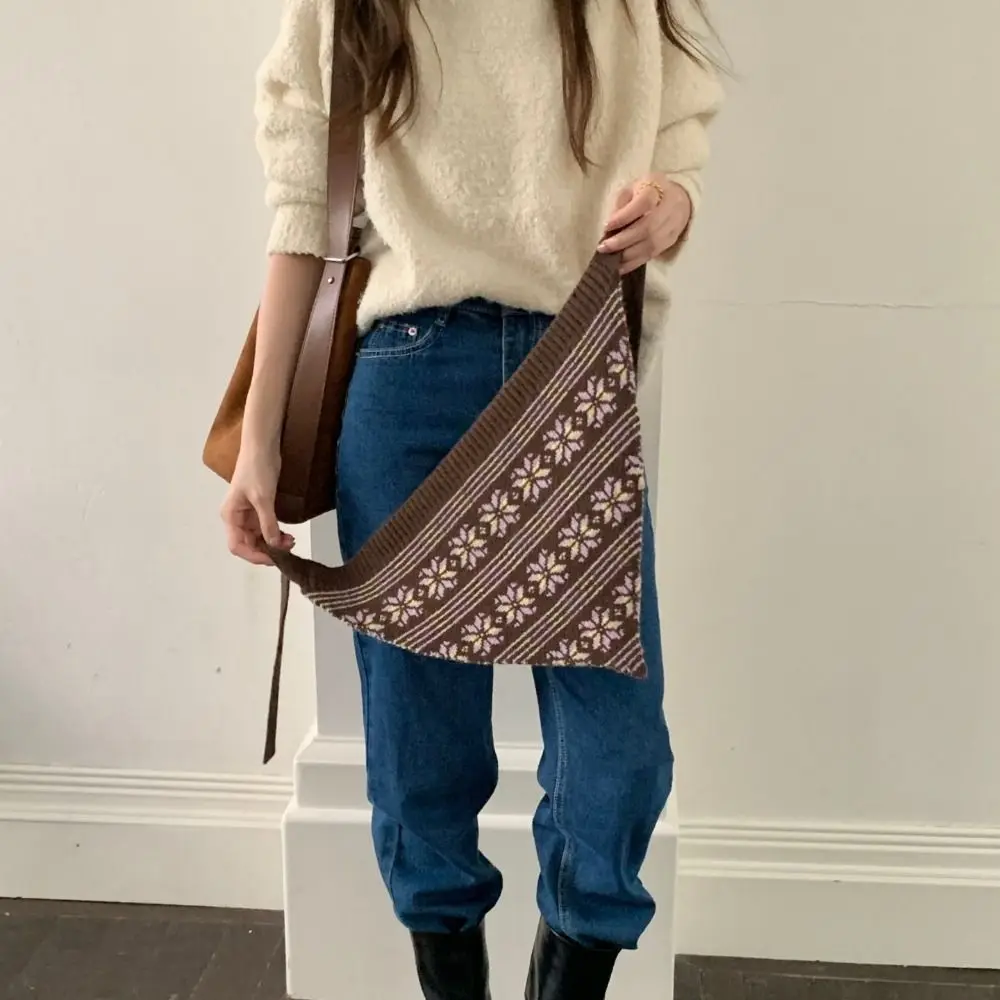 Retro Y2K Jacquard Wool Headscarf Snowflake Triangular Triangle Shawl Fair Isle Bohemian Knitted Scarf Outdoor
