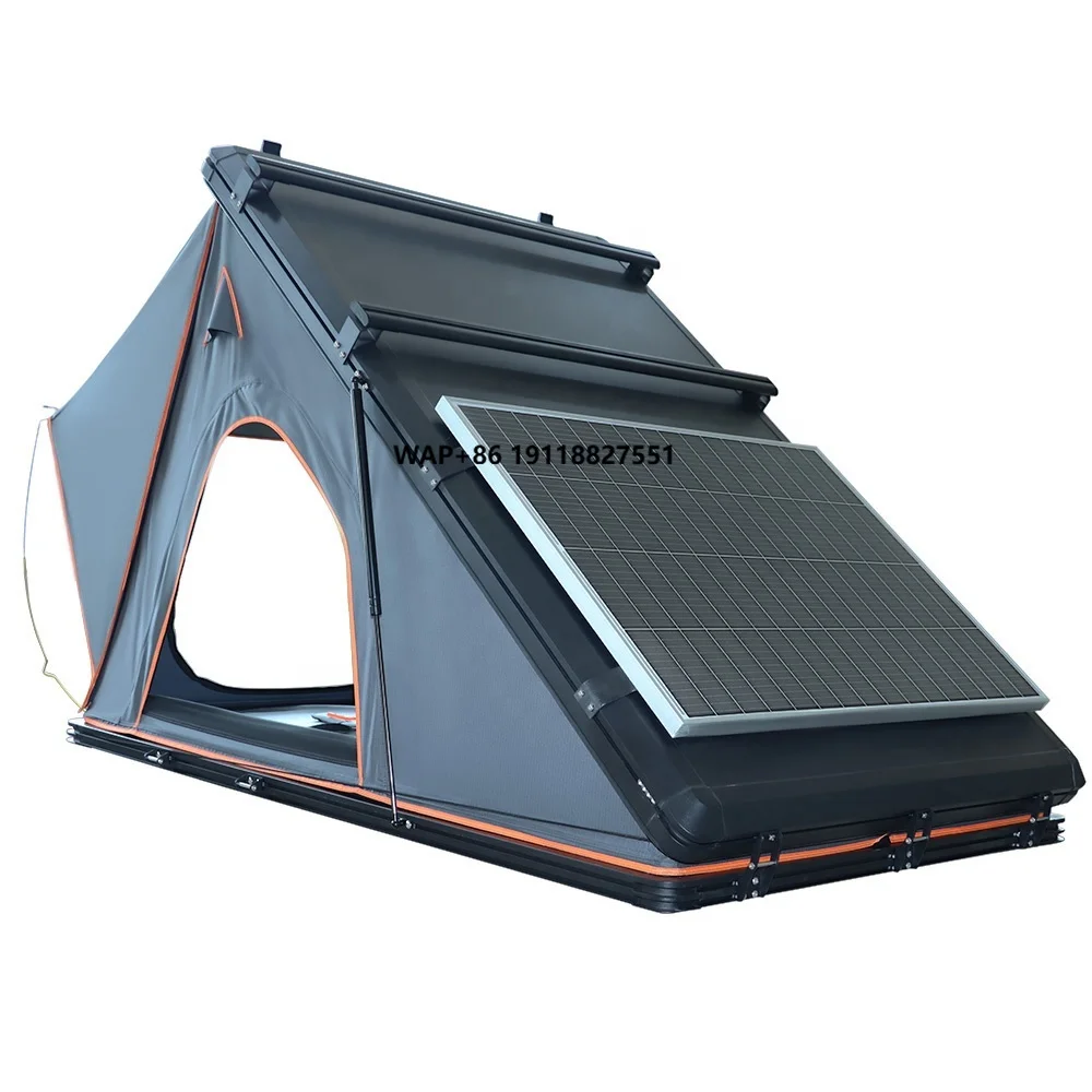 3-4 Person Triangle Aluminum Top Roof Tent Solar Powered Clamshell Hard Shell Car Rooftop Tent