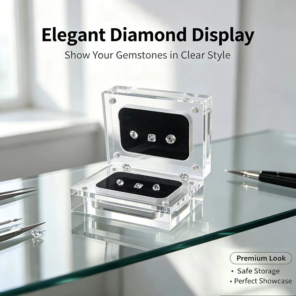 Clear Acrylic Diamond Storage Box Gems GIA Jewelry Display Organizer Gemstone Gift Packaging Box Loose Diamond Showcase Tray