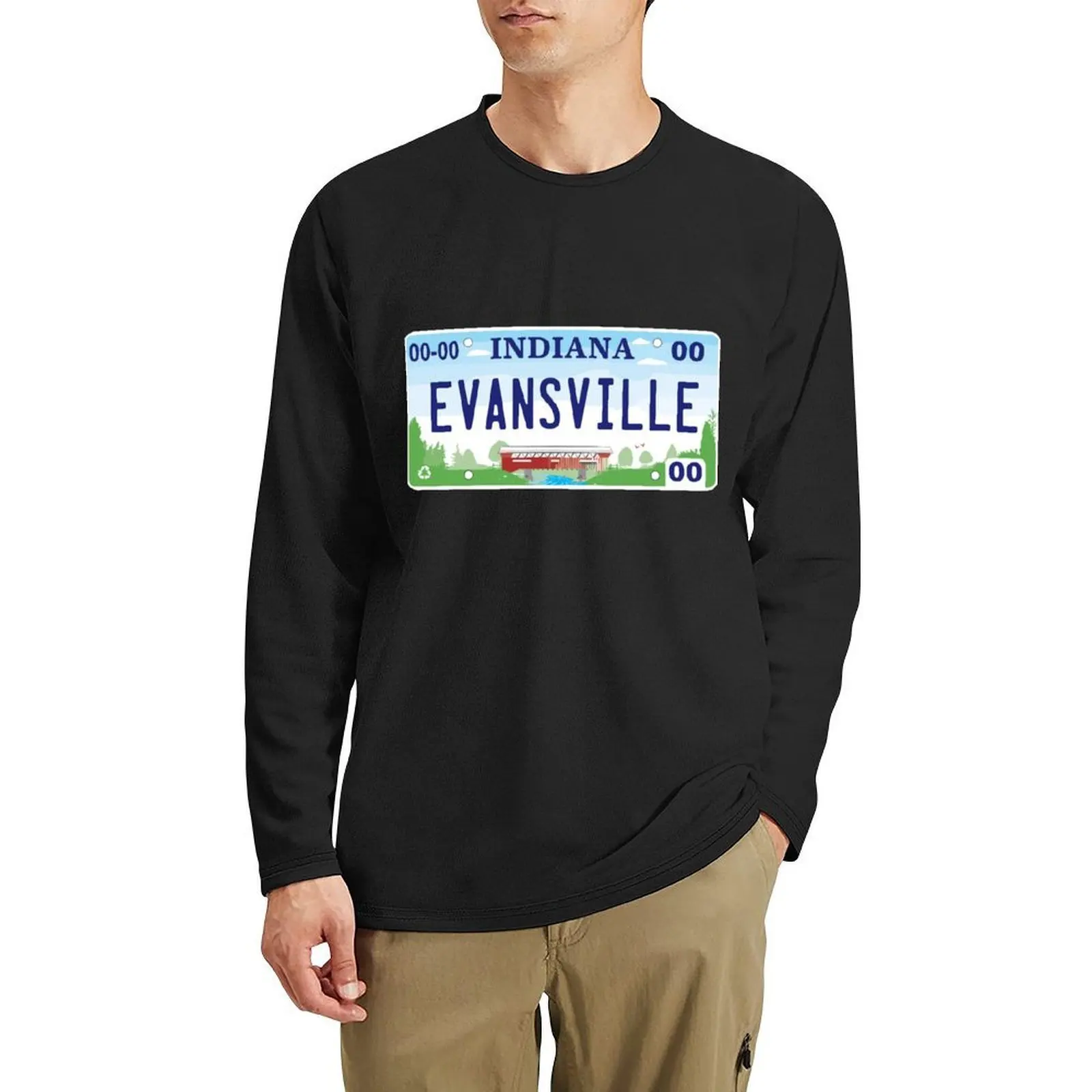 

Evansville Indiana License Plate Long T-Shirt custom t shirts design your own Blouse Tee shirt T-shirts for men cotton