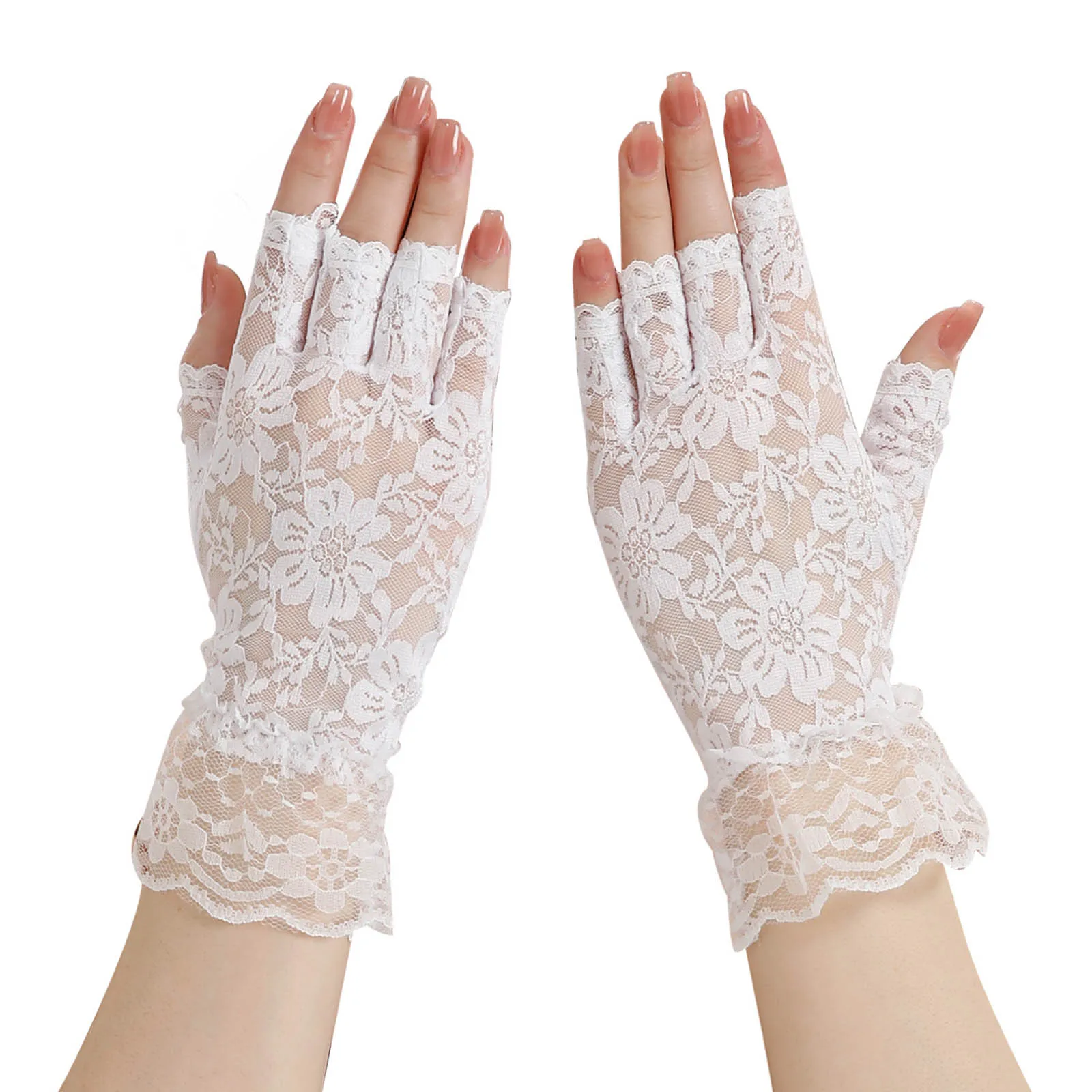 Gants en dentelle florale demi-doigt pour femmes, gants pour patients, accessoires vestisens, costume de cérémonie de la mariée, fête de mariage, banquet, 1 paire