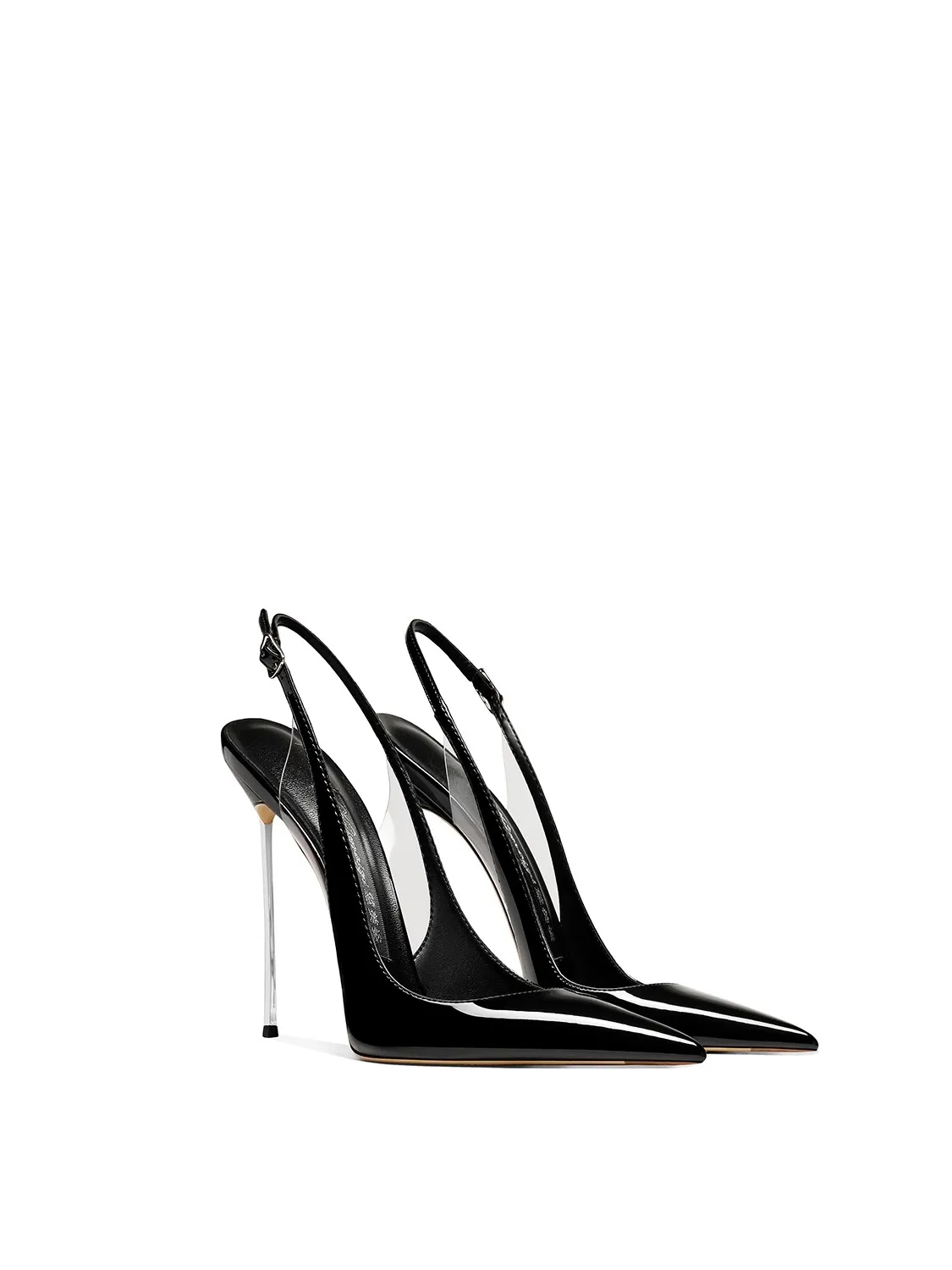 

Thin high-heeled sandals summer pointed patent leather PVC stitched metal heel shoes banquet large size small size women's shoes