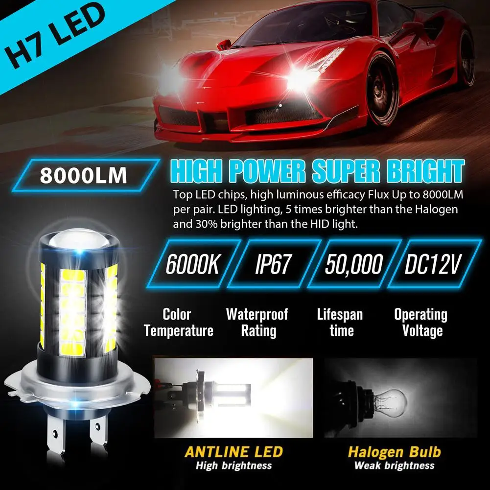 4 Buah H7 Bohlam Lampu Depan Led Super Terang Sinar Jauh/Rendah 6000K Kit Retrofit Bohlam Instalasi Mudah Donasi Daya Tinggi