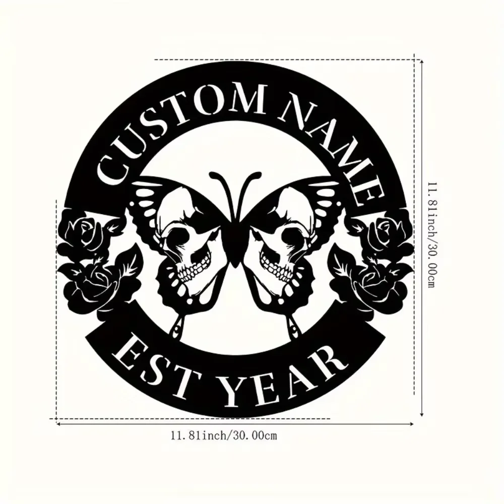 

Stand - out Metal Plaque. Moth Butterfly Skull Design, Custom Text. Ideal Indoor/Outdoor Decor.