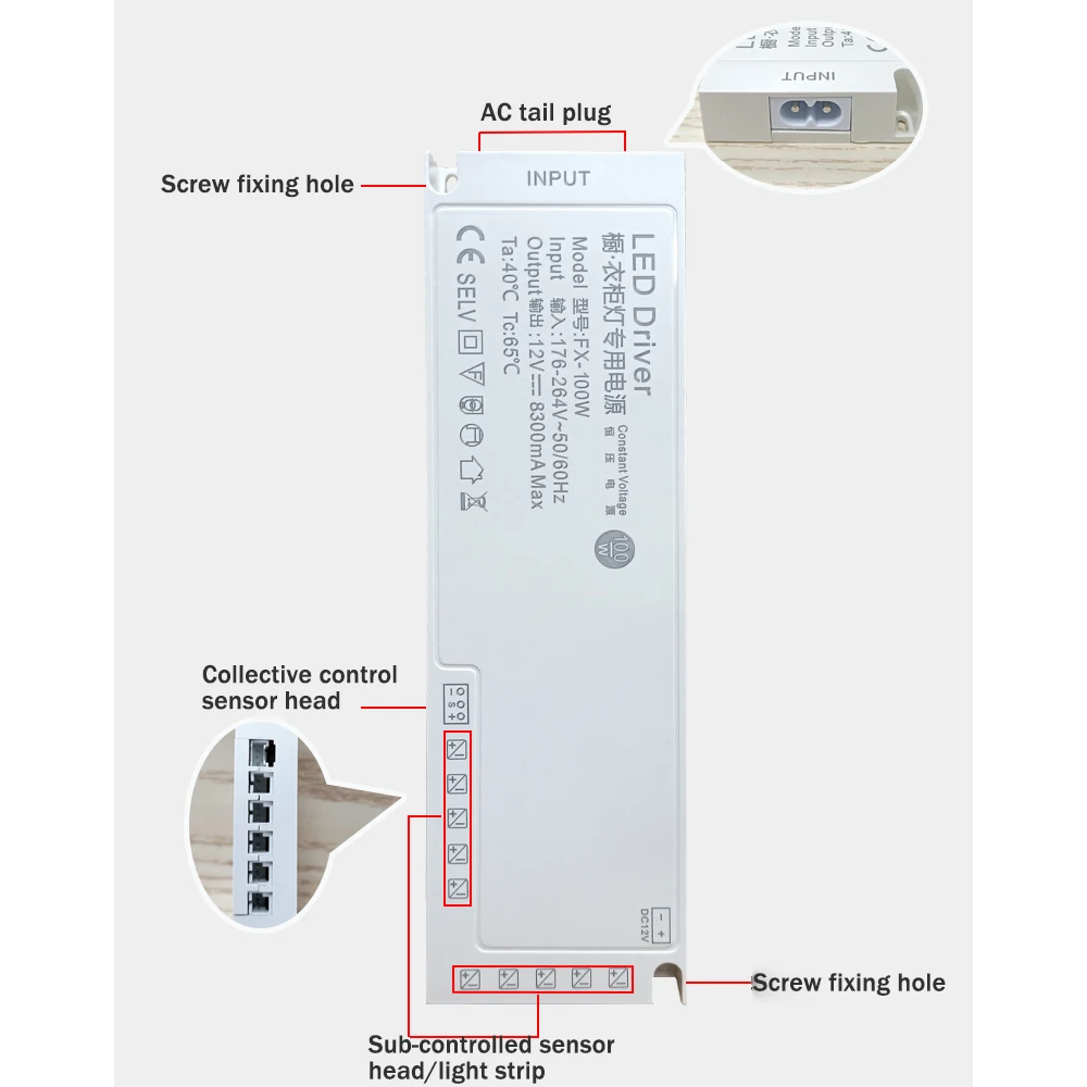 AC 176 V-265 V do DC 12 V 150 W szafka LED Light zasilacz szafa czujnik ruchu transformator napędowy o stałym napięciu