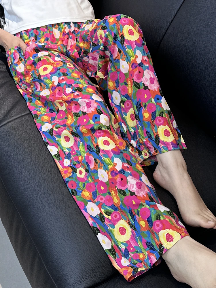 Spodnie damskie z wysokim stanem z mieszanki bawełny i jedwabiu, idealne na plażę, wykonane ze sztucznej bawełny, odzież outdoorowa, odporne na komary, duże rozmiary, do noszenia w domu i pod klimatyzacją...