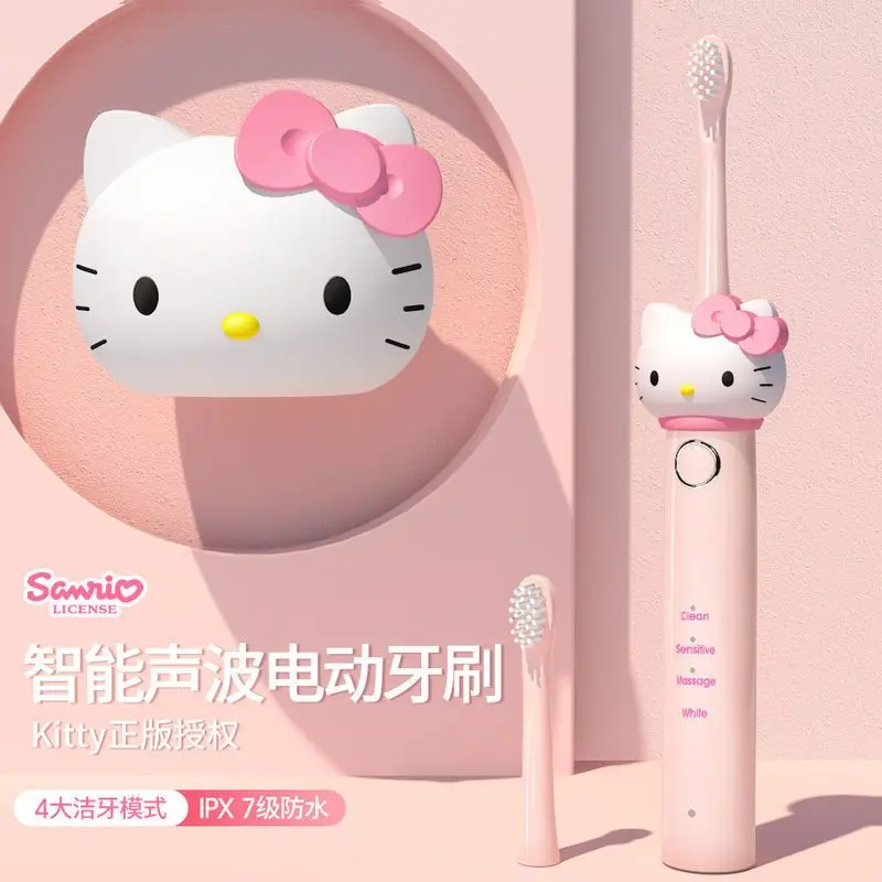 Kawaii Sanrio Hello Kitty Kuromi Women's Adult Electric Toothbrush USB Base Charging Cartoon Soft-Bristled Toothbrush Gift