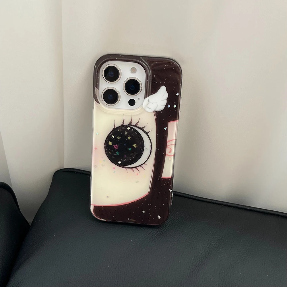 Niedliche Anime-Handyhülle mit glänzenden Augen für iPhone 18 17 16 15 14 Pro 13 Max Comic-Mädchen Glitzernde Große Augen Bling Rückseite – Detail 10