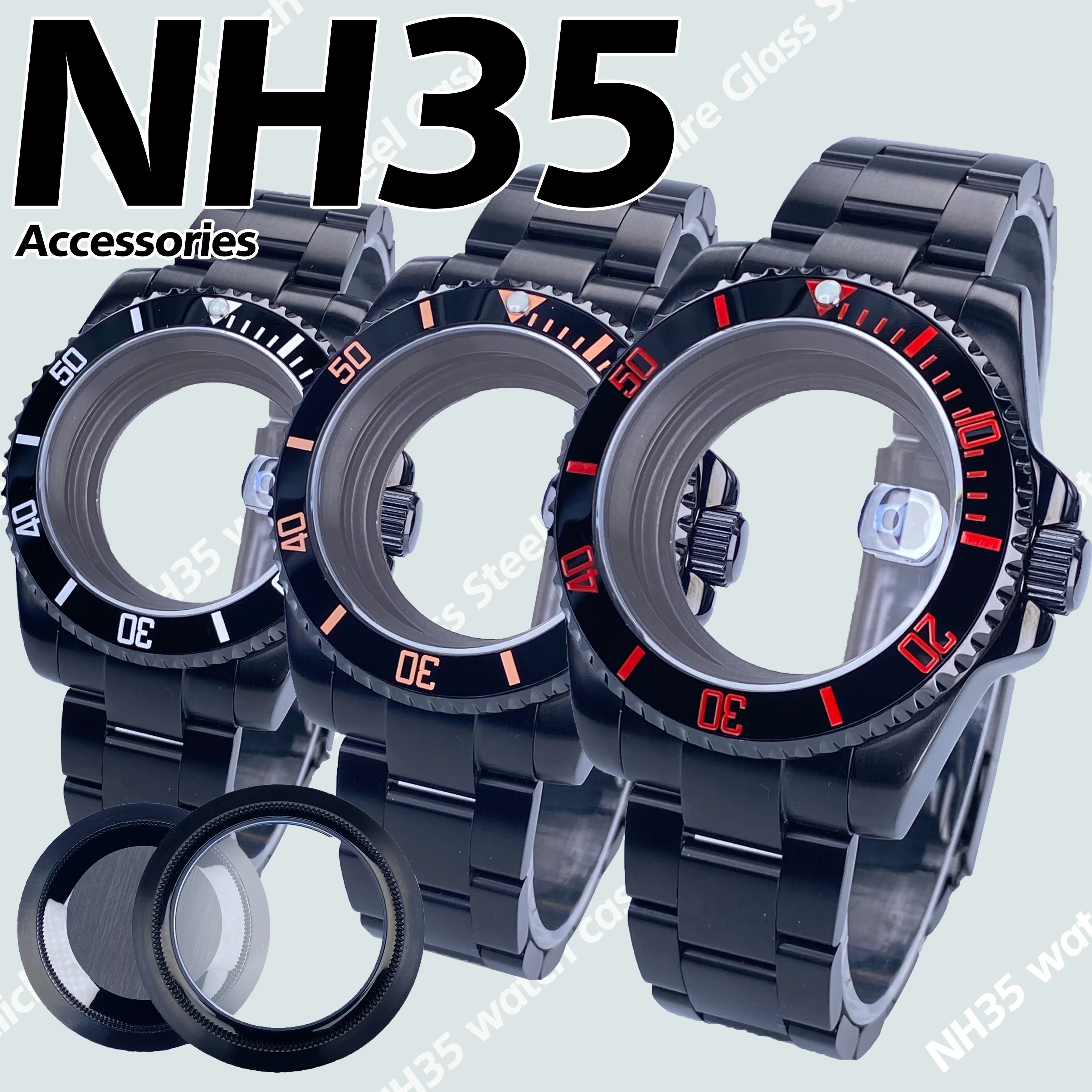 

Корпус часов NH35, 40 мм, сапфировое стекло, корпус из нержавеющей стали 316L, SUB/GMT, подходит для nh34 nh35 nh36, механизм 20 мм, ремешки для часов, циферблат 28,5 мм