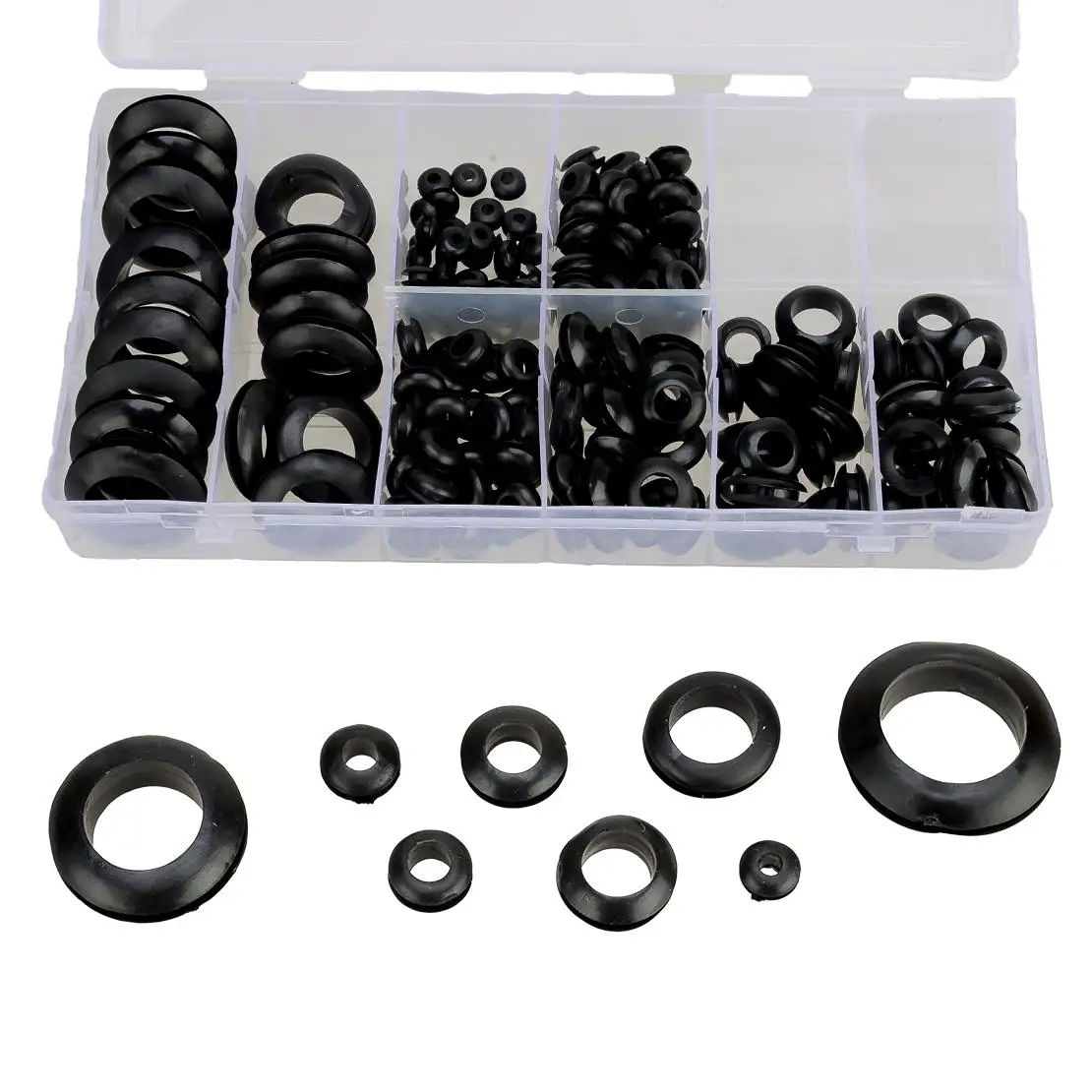 

200Pcs Universal Car Rubber Grommet Assortment Electrical Wire Gasket Kit With Storage Case Black New