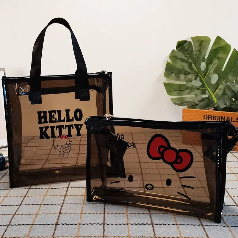 Hello Kittys sanirios borsa cosmetica impermeabile Anime Cartoon Printing borsa da toilette di stoccaggio di grande capacità borsa trasparente in Pvc