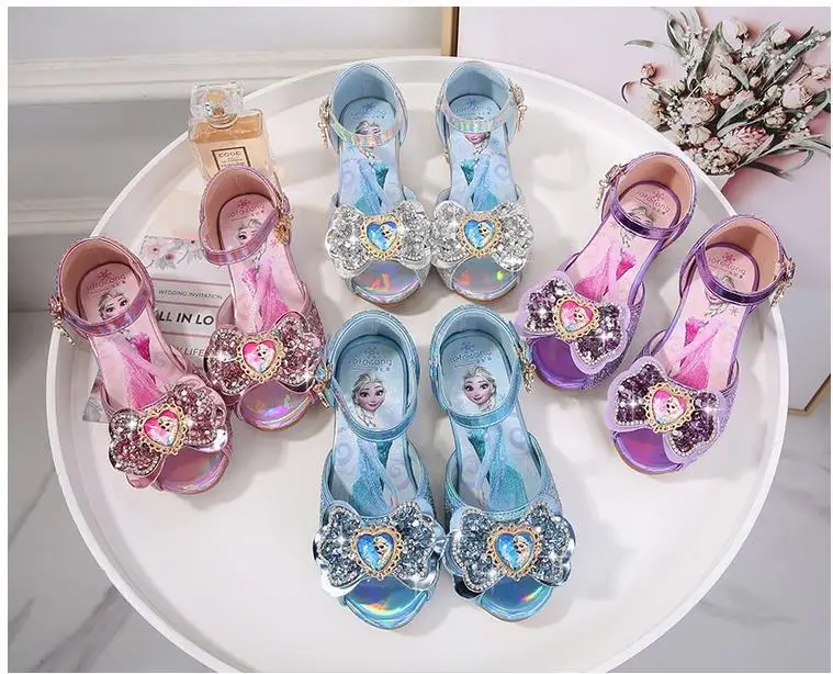 Disney Girls Sandals Frozen 2 Elsa Princess Shoes Little Girls Crystal Shoes Children High Heels Catwalk Show Shoe Birthday Gift