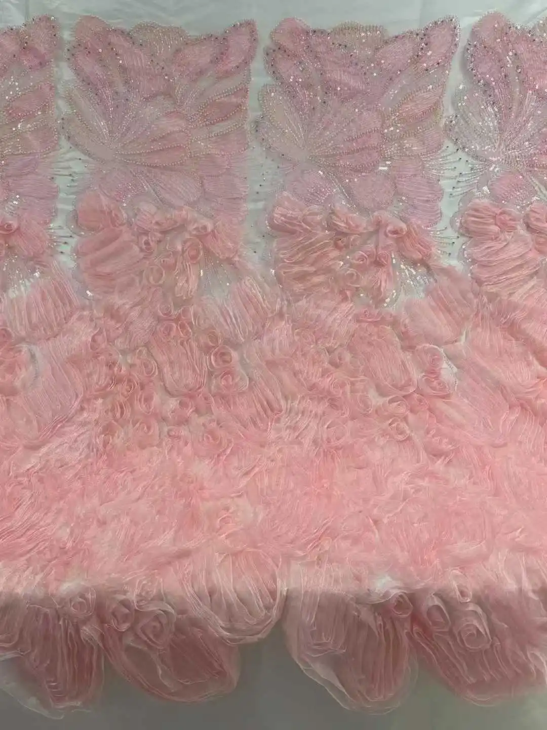 

2026 Luxury Lace African Beaded Lace Fabric 5 Yards Nigerian Tulle 3D Sequined Lace Fabric Party Women's Wedding Dress Sewing