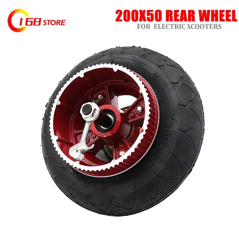 200x50 Inflatable tire tube /solid tyre with alloy rim 8 inch rear Wheels With Drive Gear+brake+axle kit  for Electric scooter