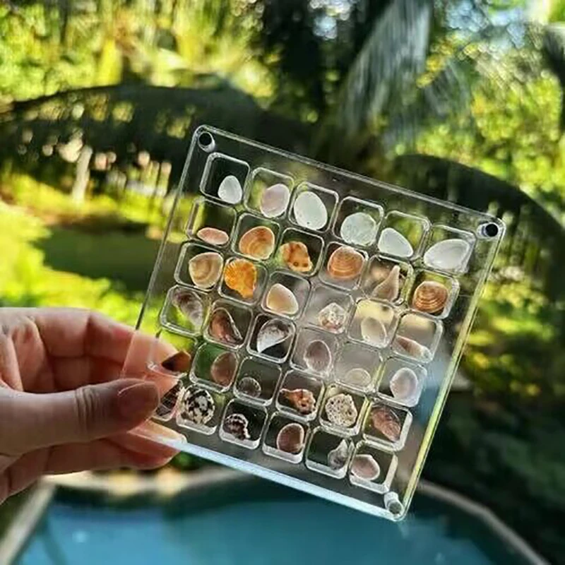 Kotak tampilan kerang magnetik akrilik kotak penyimpanan perhiasan bintang laut bening organizer 36/64 grid kotak penyimpanan kerang Mini