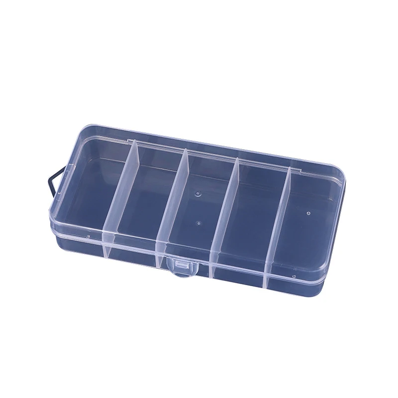 5 Grid Plastic Storage Box With Cover，Transparent Makeup Organizer Bead Fish Hook Hair Clip Sundries Container