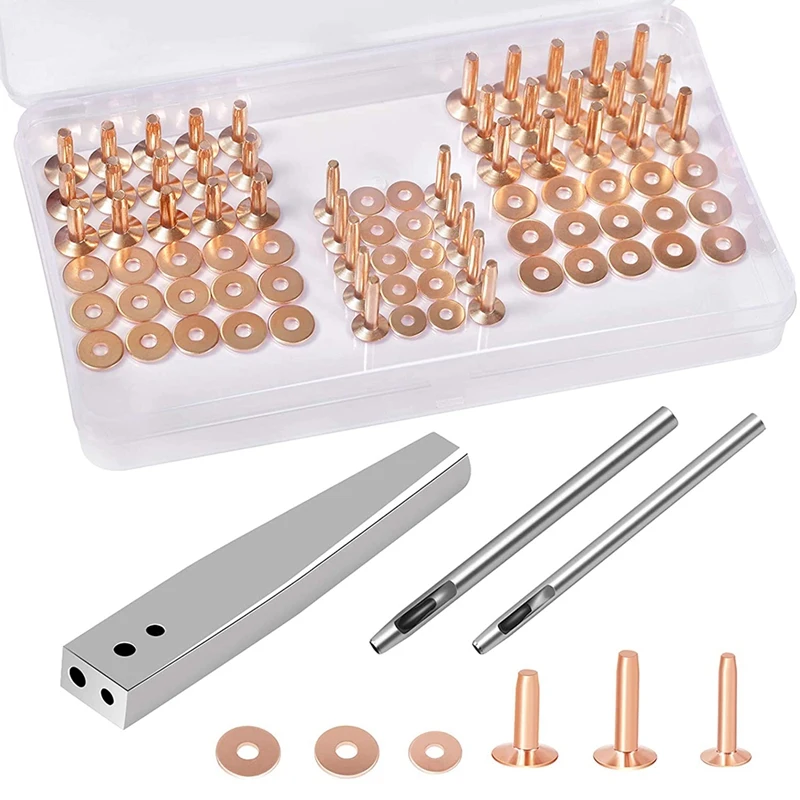 Leather Rivets Fastener Install Setting Tool With 4Mm Leather Hole Punch Cutter For Belts Leather Working Supplies