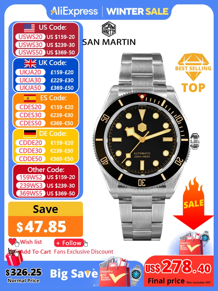 San Martin BB58 Luxury Men Watch 40mm Classic Retro Diver PT5000 Automatic Mechanical Watches Sapphire Waterproof 200m Luminous