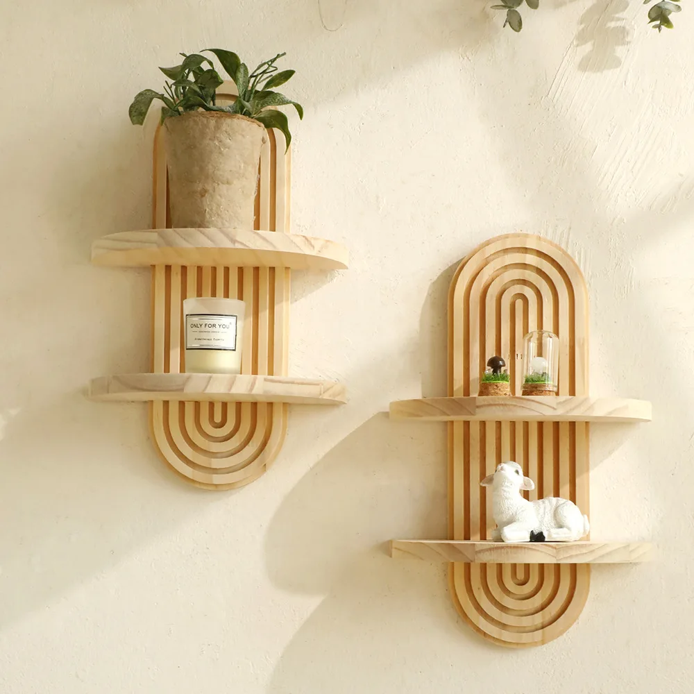

Bohemian Oval Threaded Creative Solid Wood Wall Planter Shelf Wooden Craft Home Decor