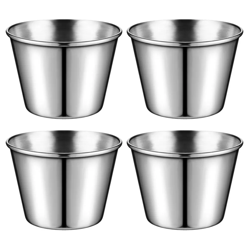 

4pcs Stainless Steel Sauce Cups Dipping Bowls Condiment Ketchup Salad Dressing Containers Reusable Seasoning Boxes Restaurant