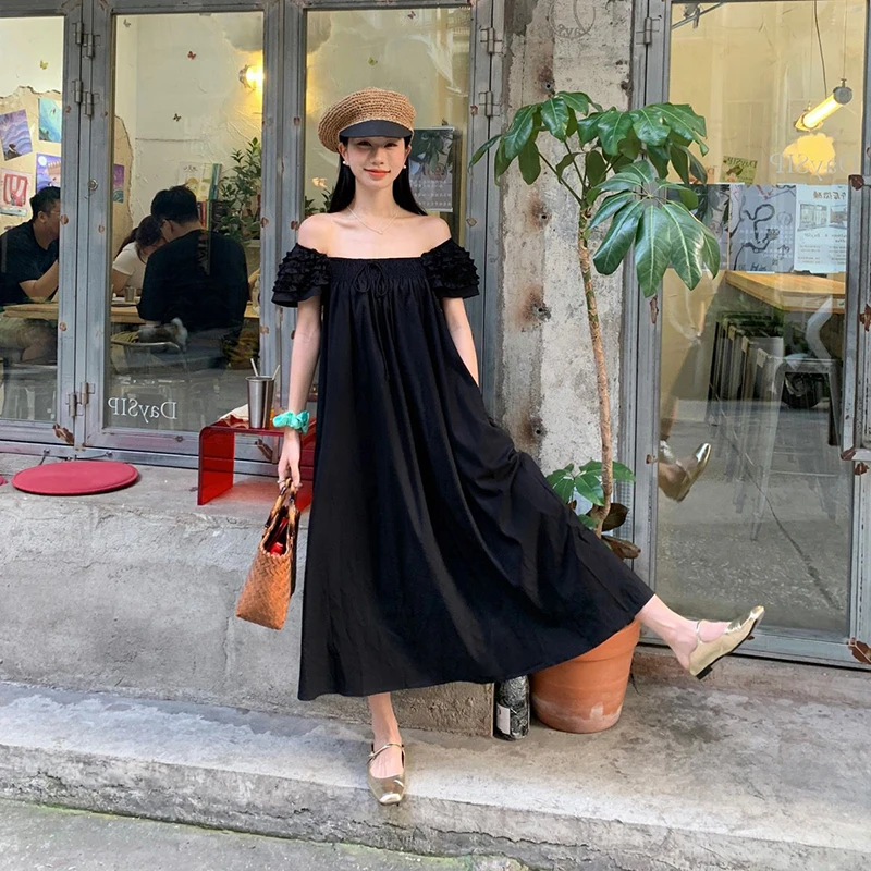 

2024 Summer Pregnant Woman Pleated Dress Plus Size Petal Sleeve Square Collar Maternity Beach Dress Long Loose Pregnancy Clothes