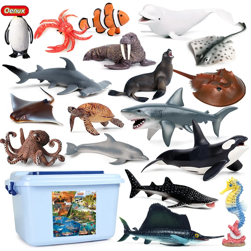 Ocean Animals Playset Crab Shark Turtle Octopus Beluga Fish Model Action Figures Sealife Cute Baby Shower Beach Toys Gifts