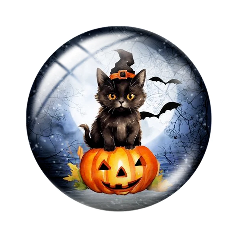 Halloween Black Cat 12mm14mm/16mm/18mm/20mm/25mm Round photo glass cabochon demo flat back Making findings